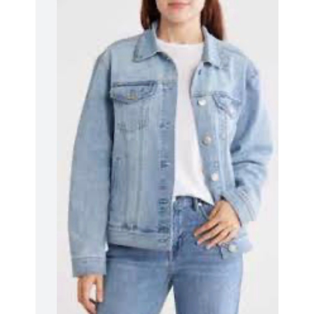 Women's Curve Appeal light-wash denim‎ long jacket classic trucker silhouette M